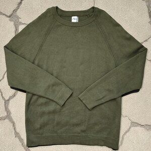 Zara Raglan Sweater Men's Cotton Knit Military Green Long Sleeve Crew Preppy  XL
